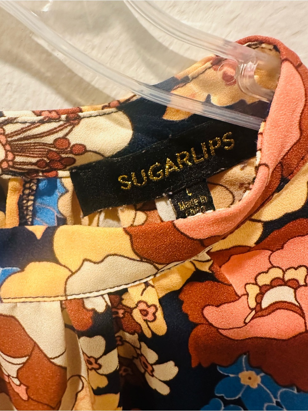 EUC Sugarlips Fall Floral Print Long Bell Sleeve Top Size Large - Picture 4 of 8